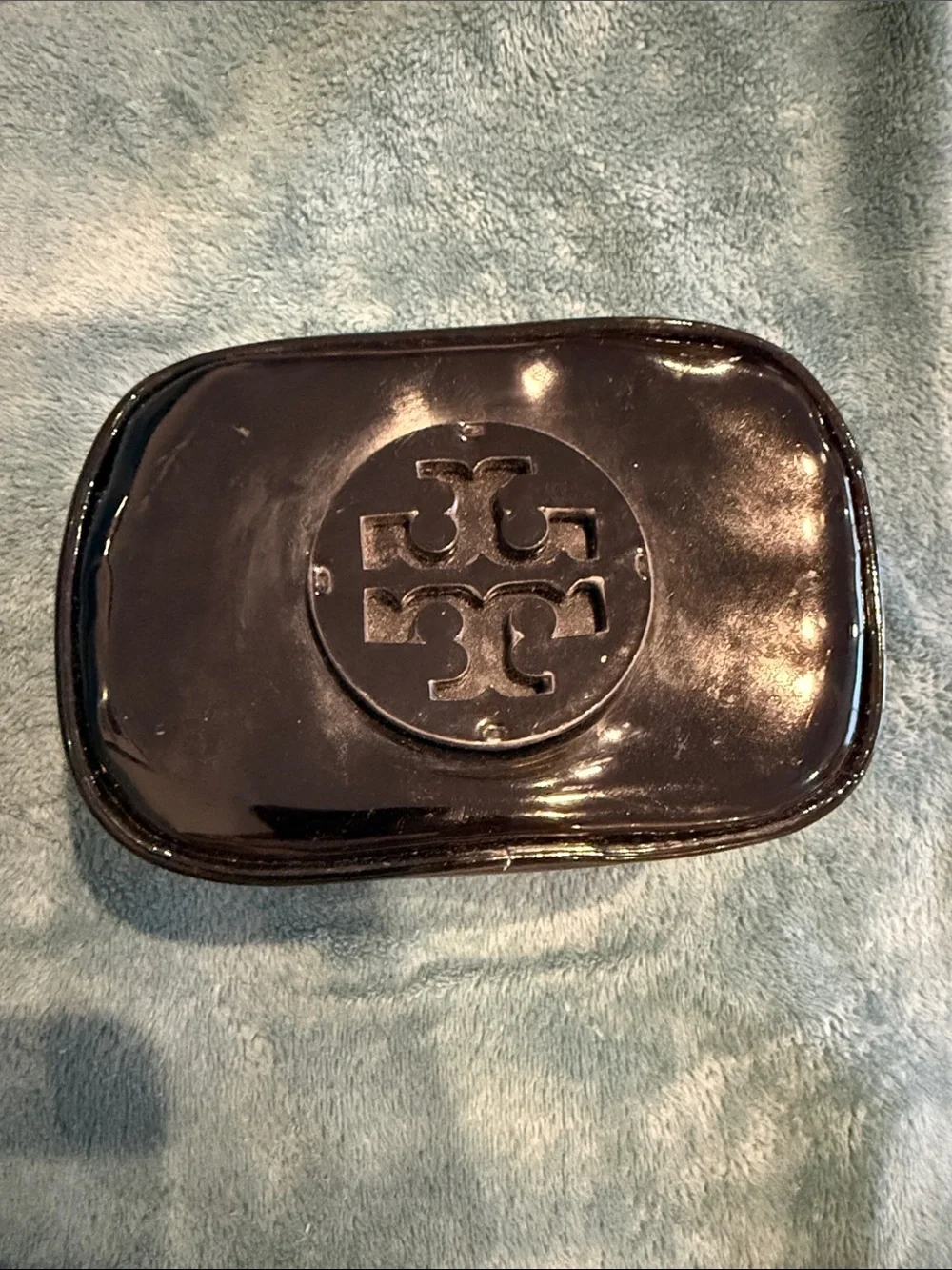 Tory Burch Black Patent Logo Zip Cosmetic Case